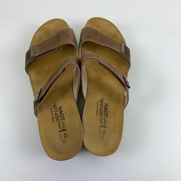 Naot Jacey Wide Sandal Slide Brown Leather Adjustable Wedge Slip On Womens 11 - Picture 8 of 15